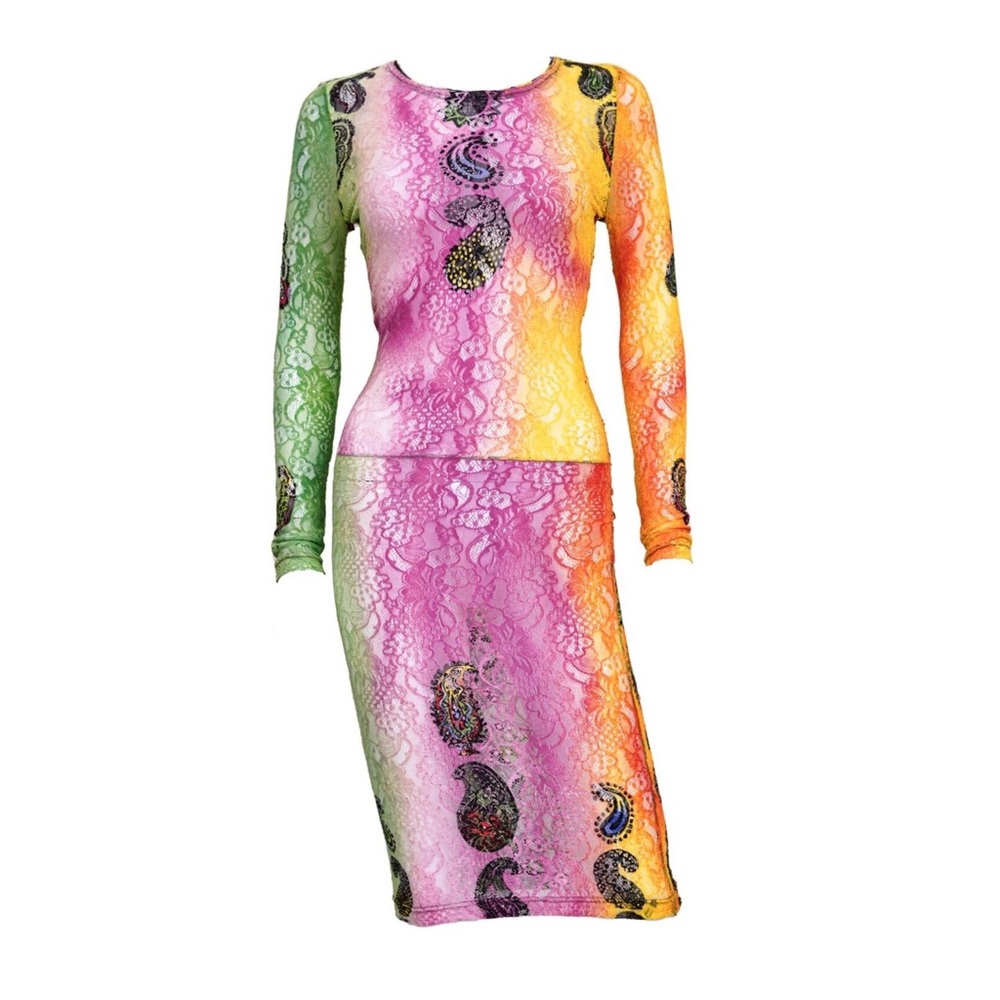 Gianni Versace Tie Dye Lace Knee-Length Dress